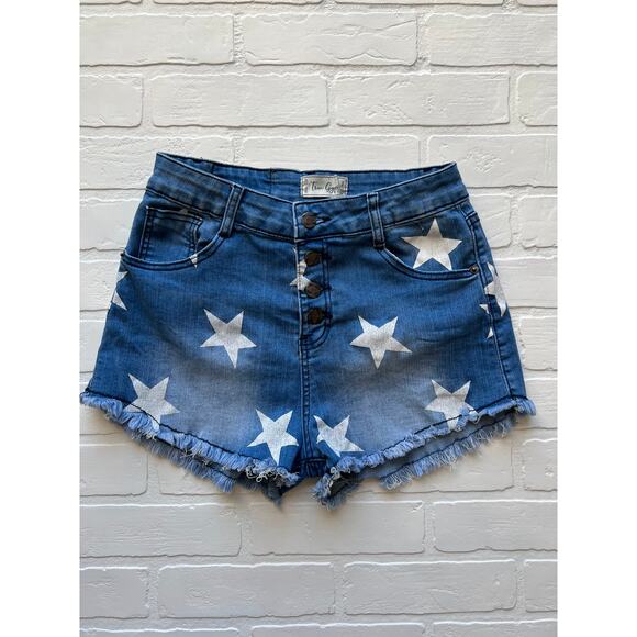 True Gypsy Pants - True Gypsy Star Print Light Wash Denim Cut Off Shorts- sz 7 juniors